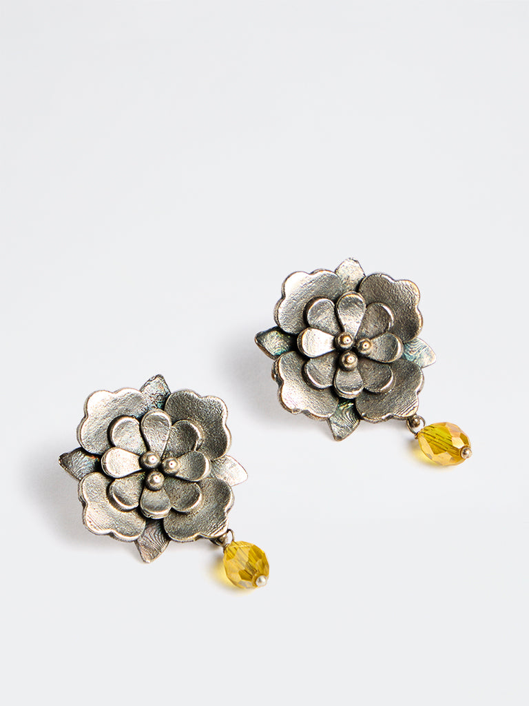 Westside Accessories Silver Floral Design Statement Stud Earrings