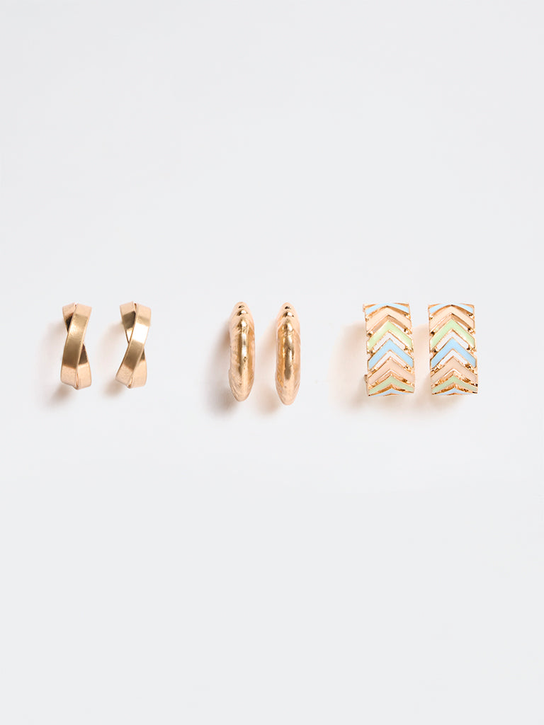 Westside Accessories Gold Multi-Design Hoop Earrings - Pack of 3
