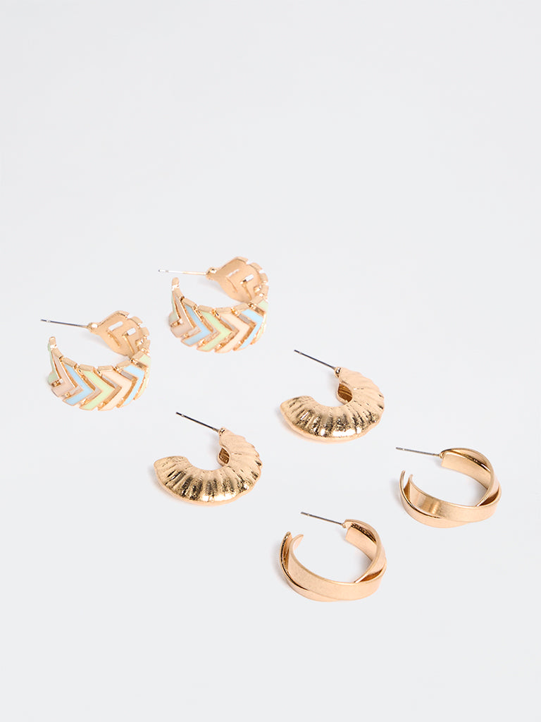 Westside Accessories Gold Multi-Design Hoop Earrings - Pack of 3