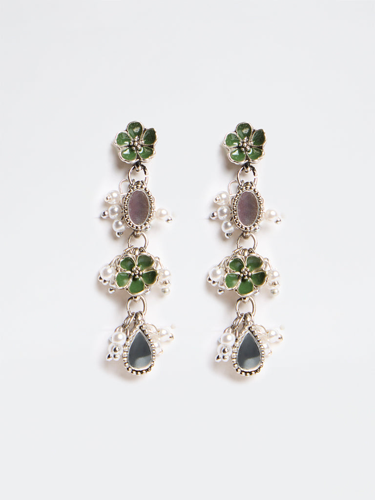 Westside Accessories Multicolour Floral and Mirror Dangler Earrings