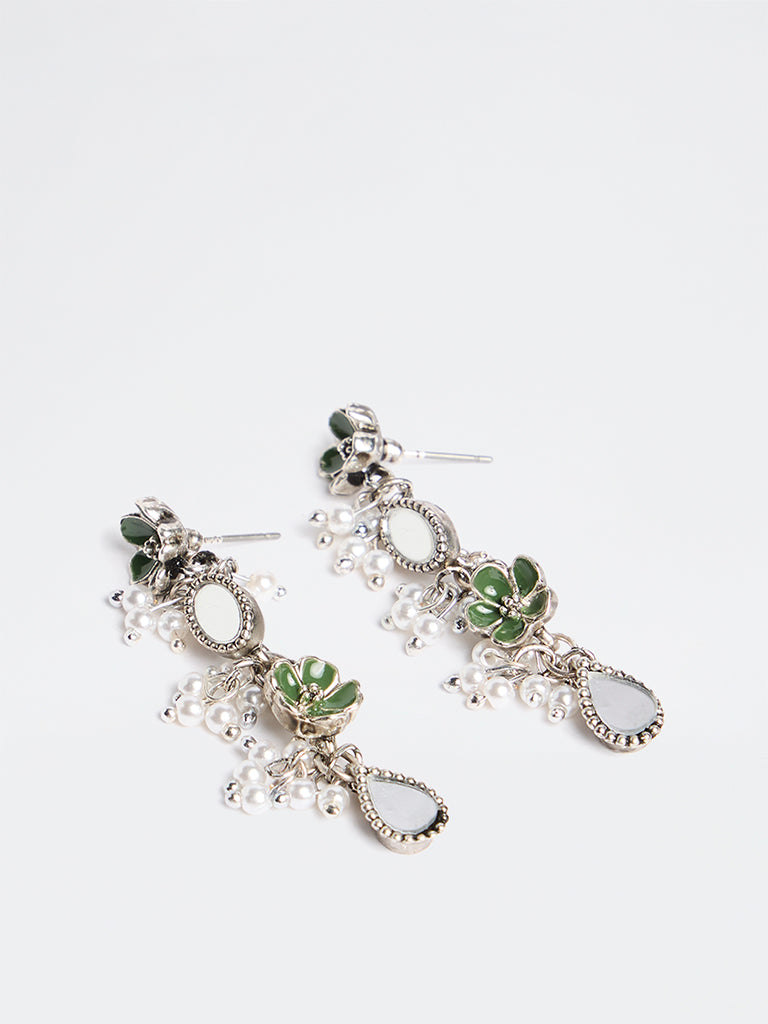 Westside Accessories Multicolour Floral and Mirror Dangler Earrings