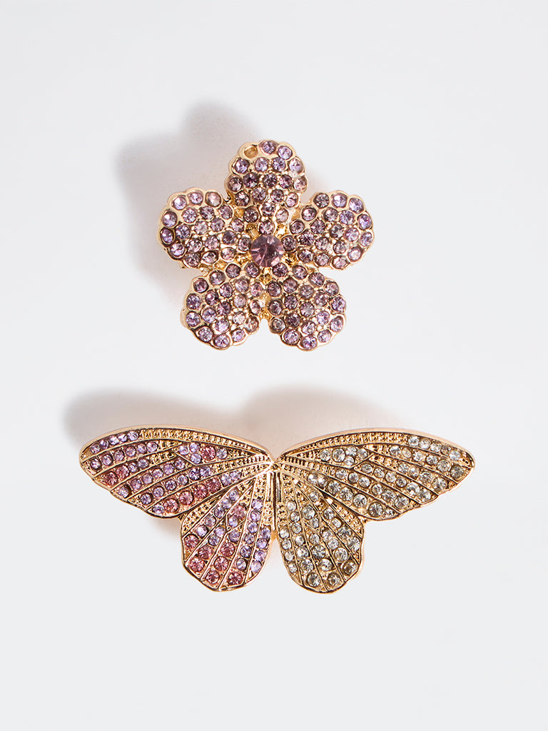 Westside Accessories Lilac Floral and Butterfly Metal Brooch  - Pack of 2