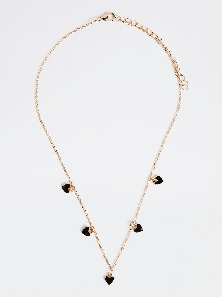 Westside Accessories Gold and Black Heart Charm Necklace