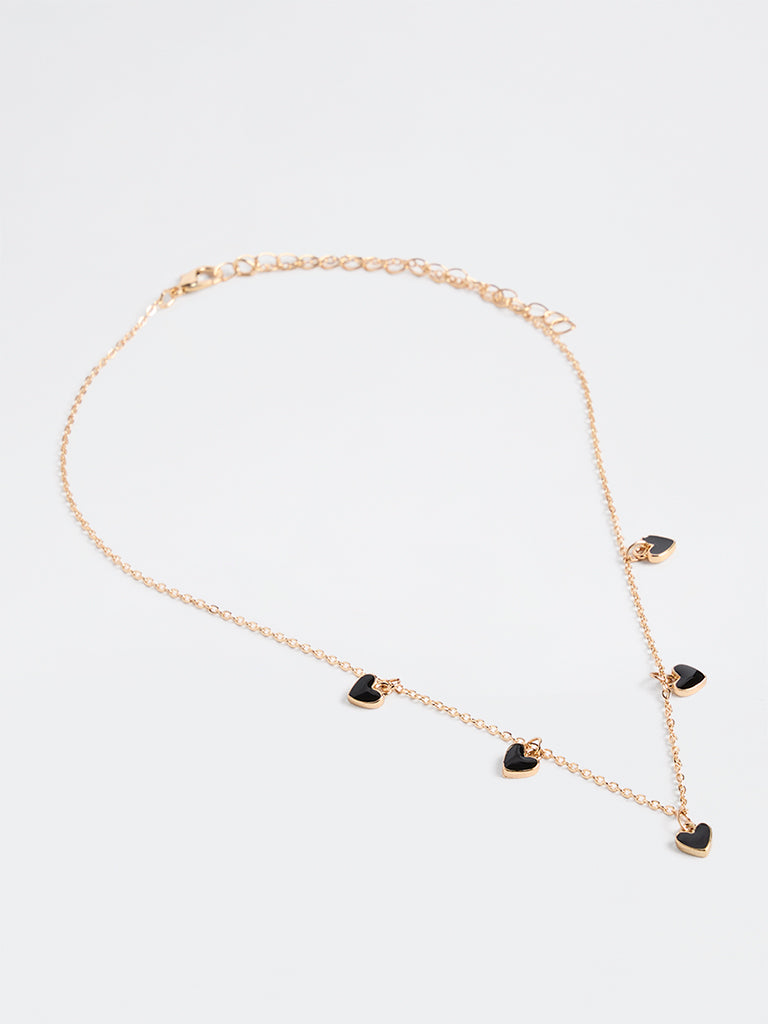Westside Accessories Gold and Black Heart Charm Necklace