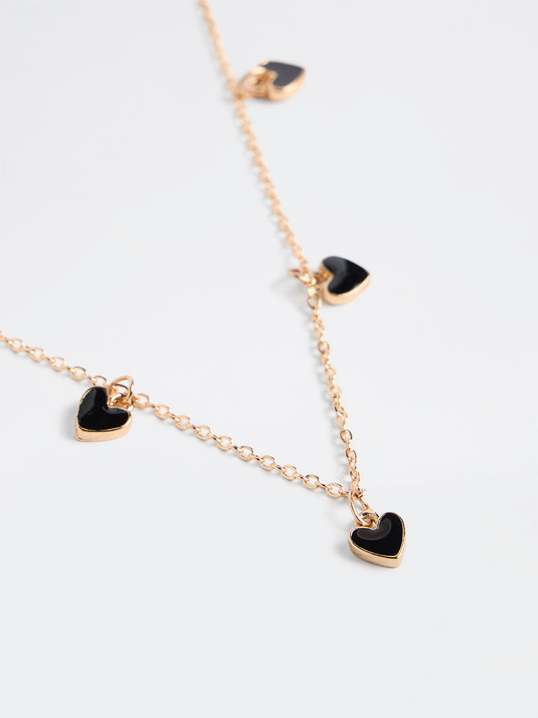 Westside Accessories Gold and Black Heart Charm Necklace