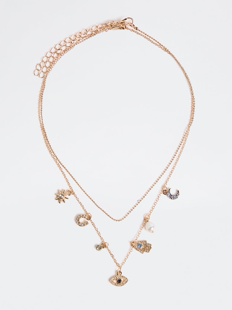 Westside Accessories Gold Multi-Charm Layered Necklace - Pack of 2