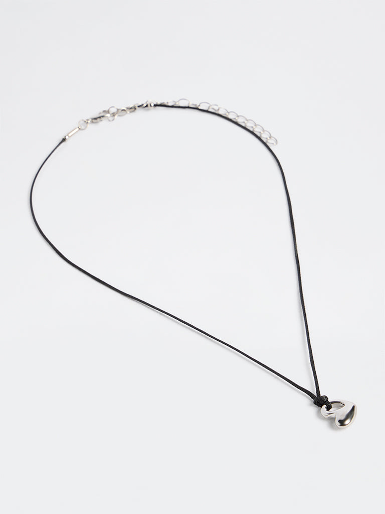 Westside Accessories Silver Heart Pendant Cord Necklace