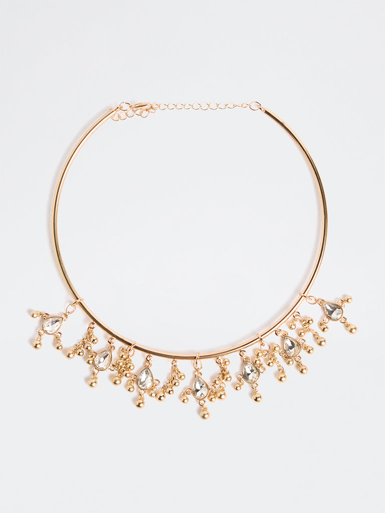 Westside Accessories Gold Dangling Charms Statement Hasli Necklace