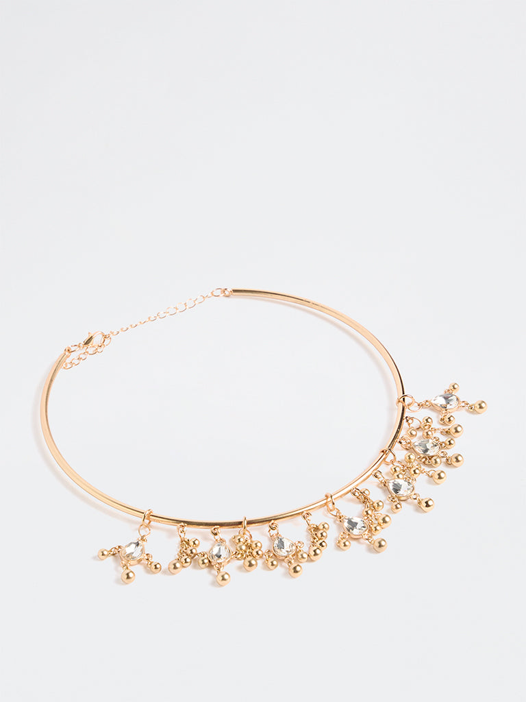 Westside Accessories Gold Dangling Charms Statement Hasli Necklace