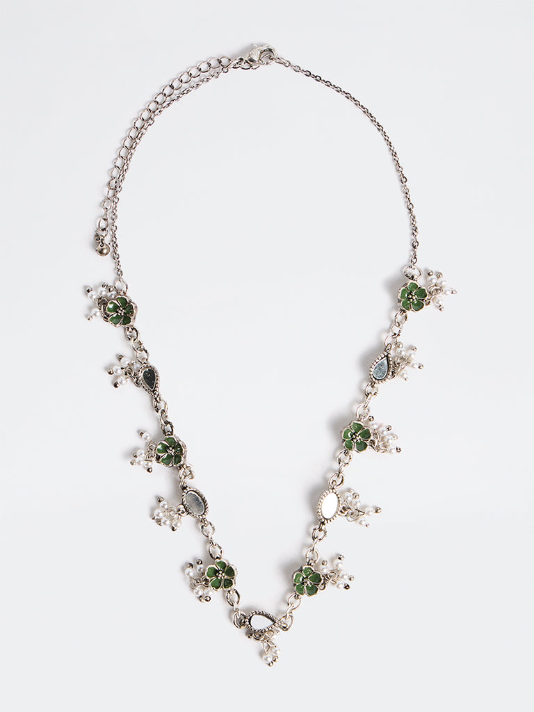Westside Accessories Silver Floral and Mirror Design Short Necklace