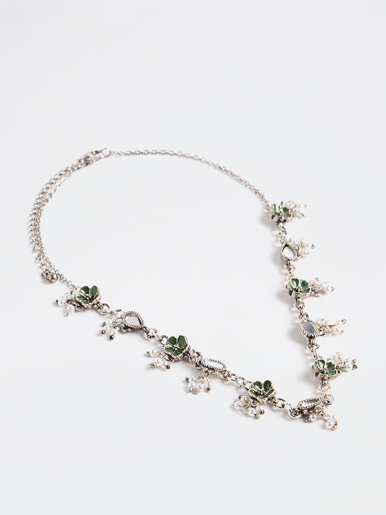 Westside Accessories Silver Floral and Mirror Design Short Necklace