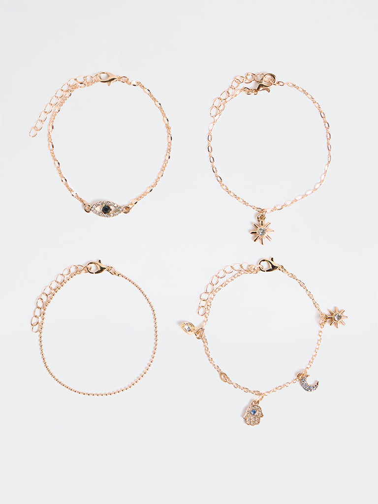 Westside Accessories Gold Multi-Charm Chain Bracelets - Pack of 4