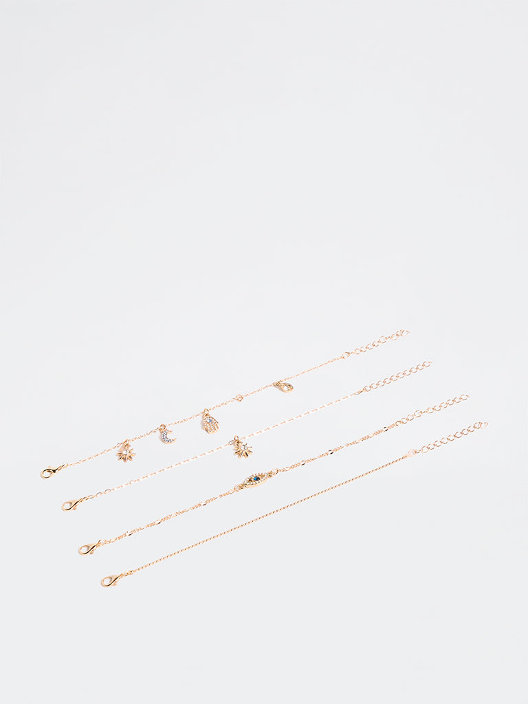 Westside Accessories Gold Multi-Charm Chain Bracelets - Pack of 4