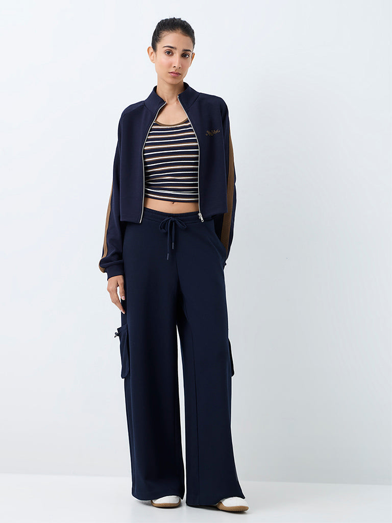 Nuoflexx Navy Cargo-Style High-Rise Track Pants