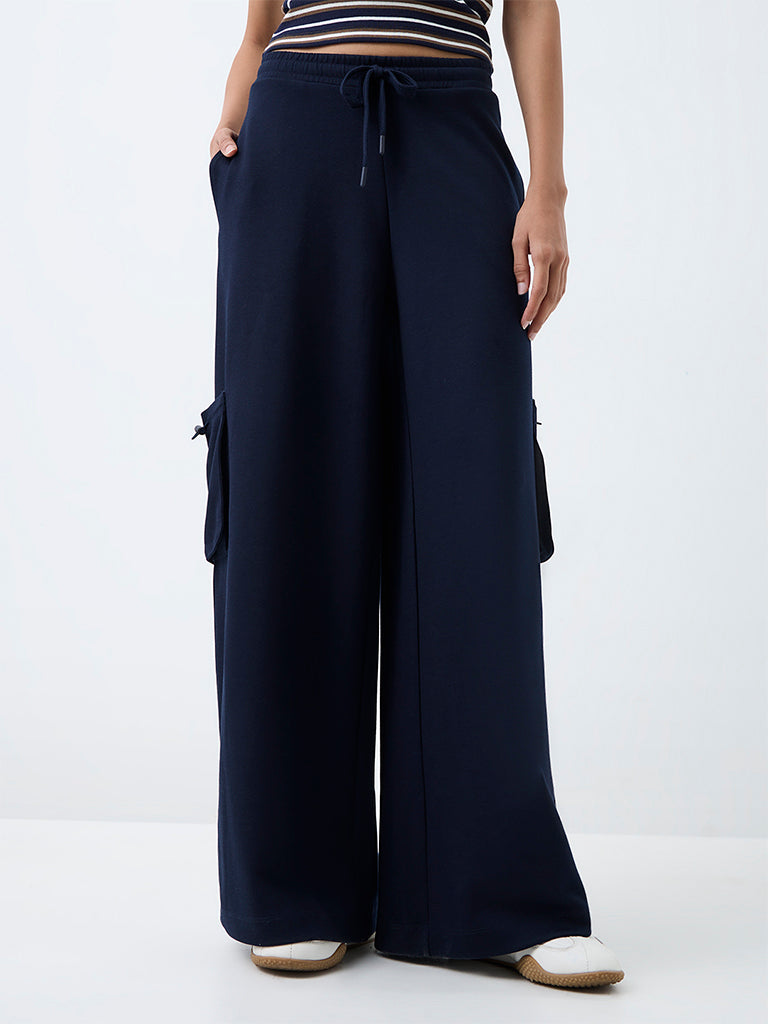 Nuoflexx Navy Cargo-Style High-Rise Track Pants