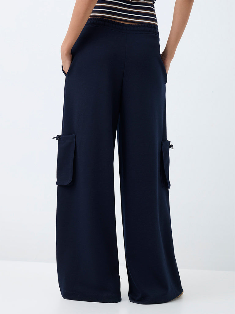 Nuoflexx Navy Cargo-Style High-Rise Track Pants