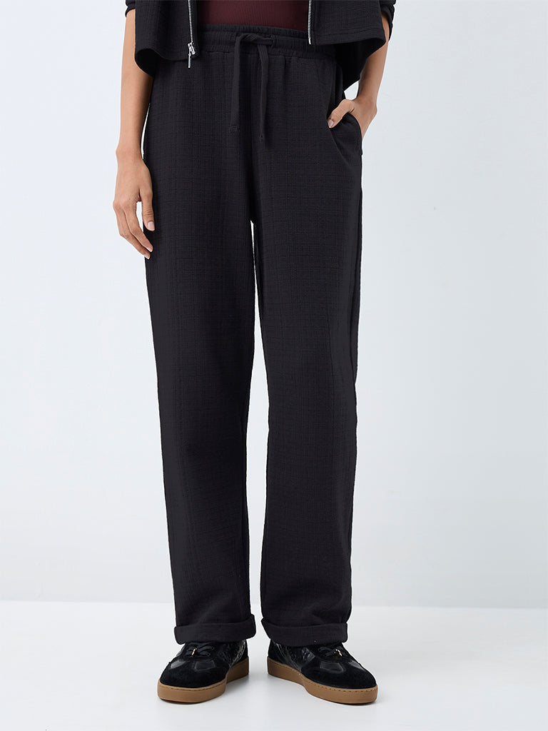 Nuoflexx Black Textured High-Rise Track Pants