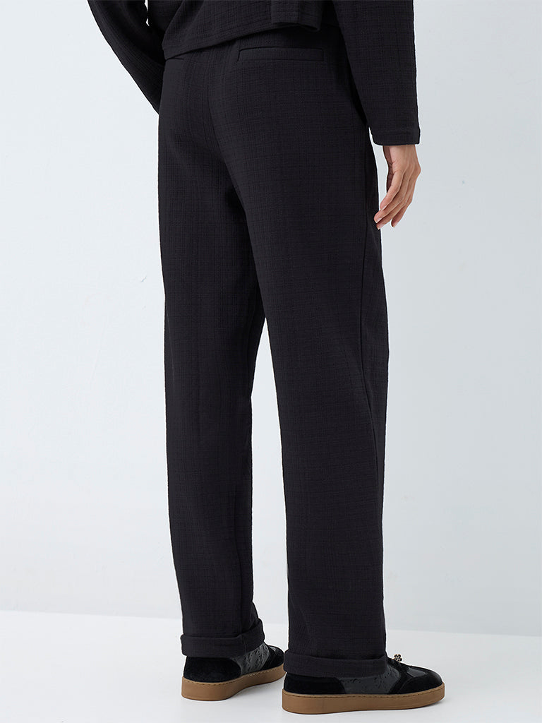 Nuoflexx Black Textured High-Rise Track Pants