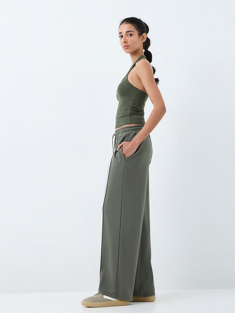 Nuoflexx Olive Pipeline-Detail High-Rise Track Pants