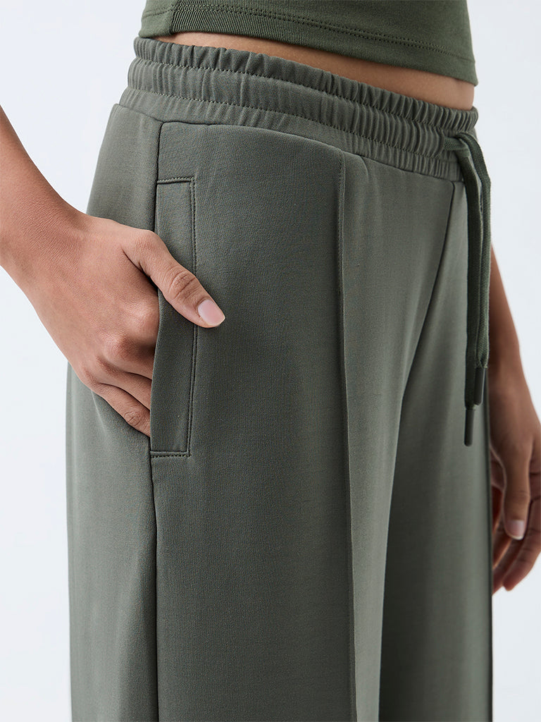 Nuoflexx Olive Pipeline-Detail High-Rise Track Pants
