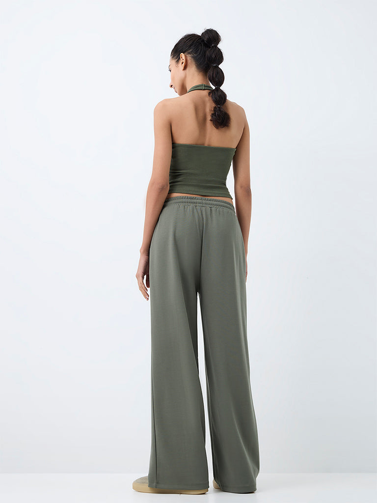 Nuoflexx Olive Pipeline-Detail High-Rise Track Pants