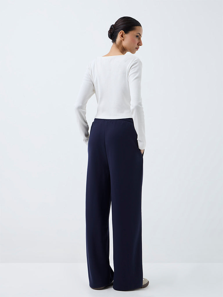Nuoflexx Navy Pipeline-Detail High-Rise Track Pants