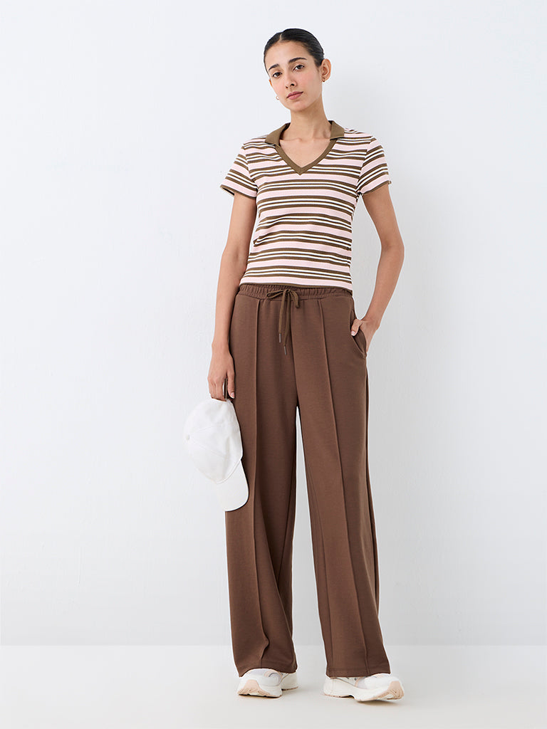 Nuoflexx Brown Solid High-Rise Track Pants