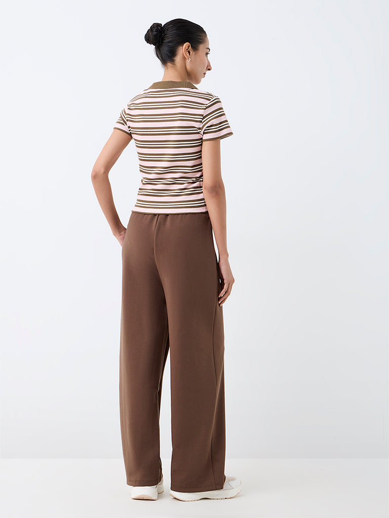 Nuoflexx Brown Solid High-Rise Track Pants