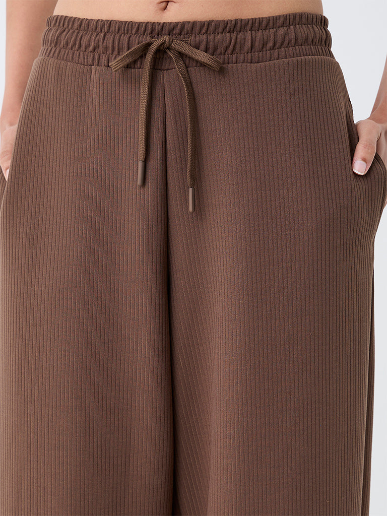 Nuoflexx Brown Ribbed-Textured High-Rise Track Pants
