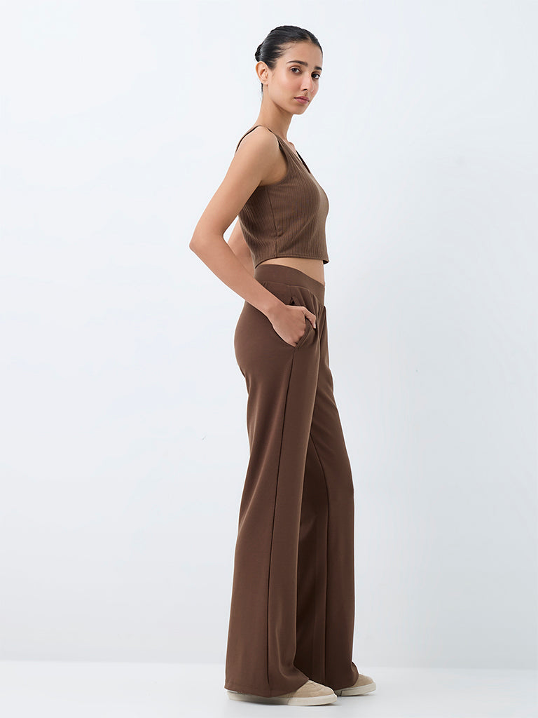 Nuoflexx Brown Solid Flared Yoga Pants