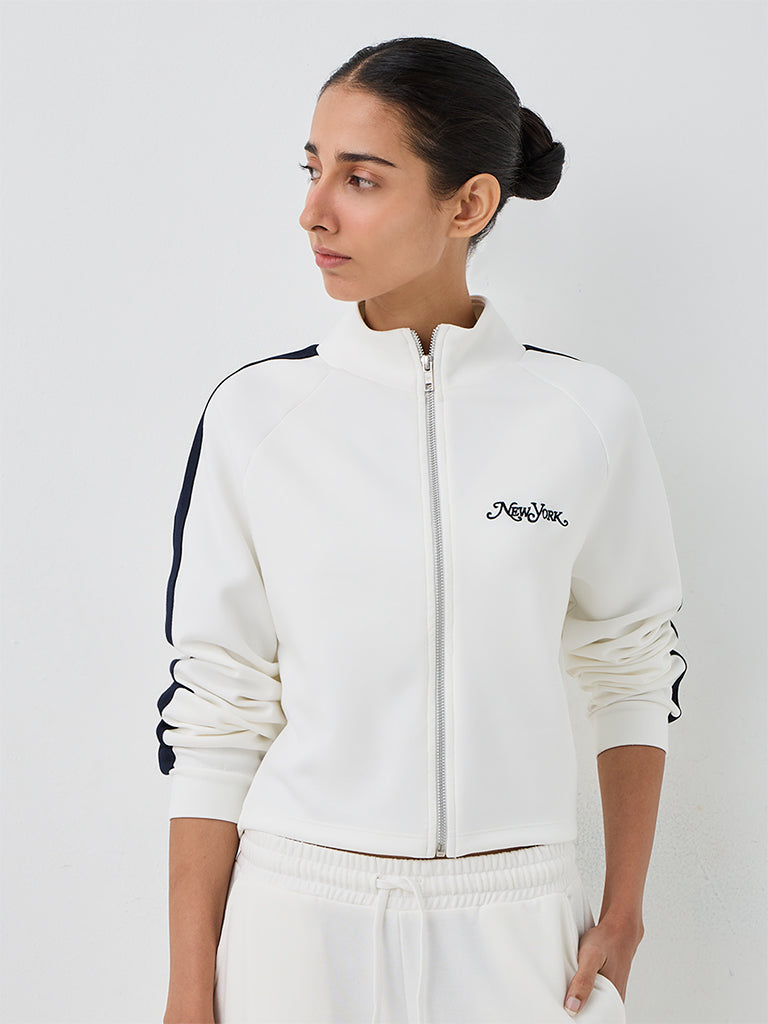 Nuoflexx White Text-Detail Striped Jacket