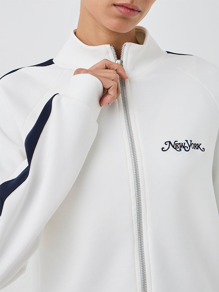 Nuoflexx White Text-Detail Striped Jacket