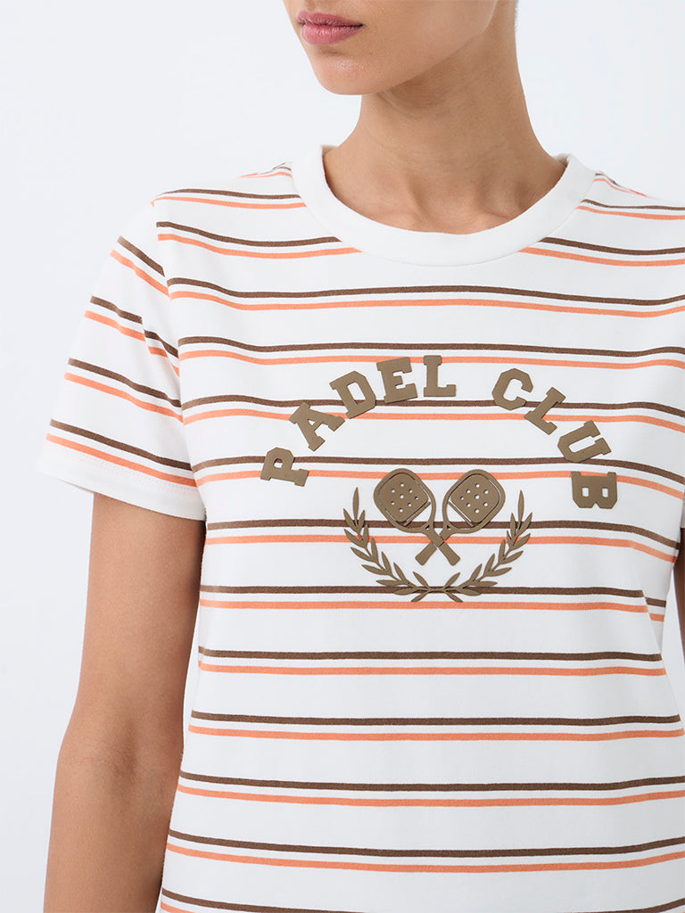 Nuoflexx Off-White Striped Cotton-Blend T-Shirt