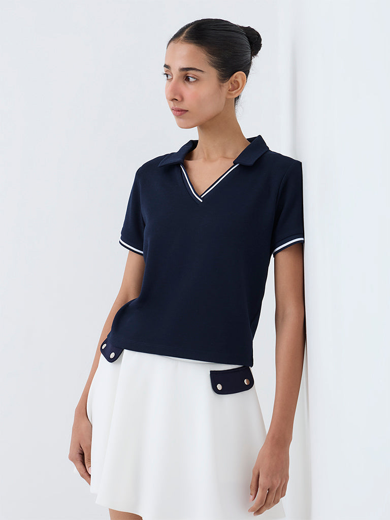 Nuoflexx Navy Contrast-Detail T-Shirt
