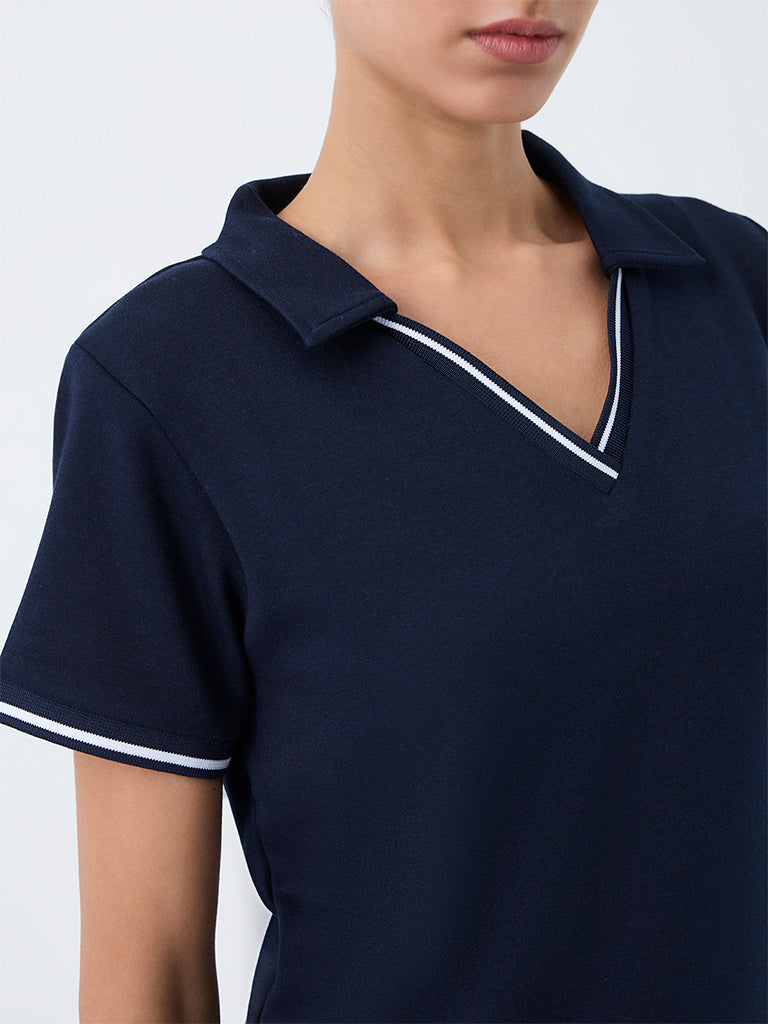 Nuoflexx Navy Contrast-Detail T-Shirt