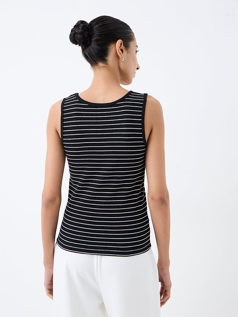Nuoflexx Black Striped Cotton-Blend Tank Top