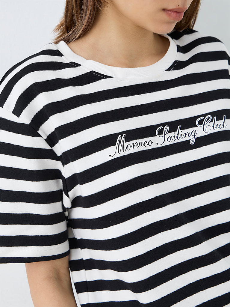 Nuoflexx Black Striped Cotton T-Shirt