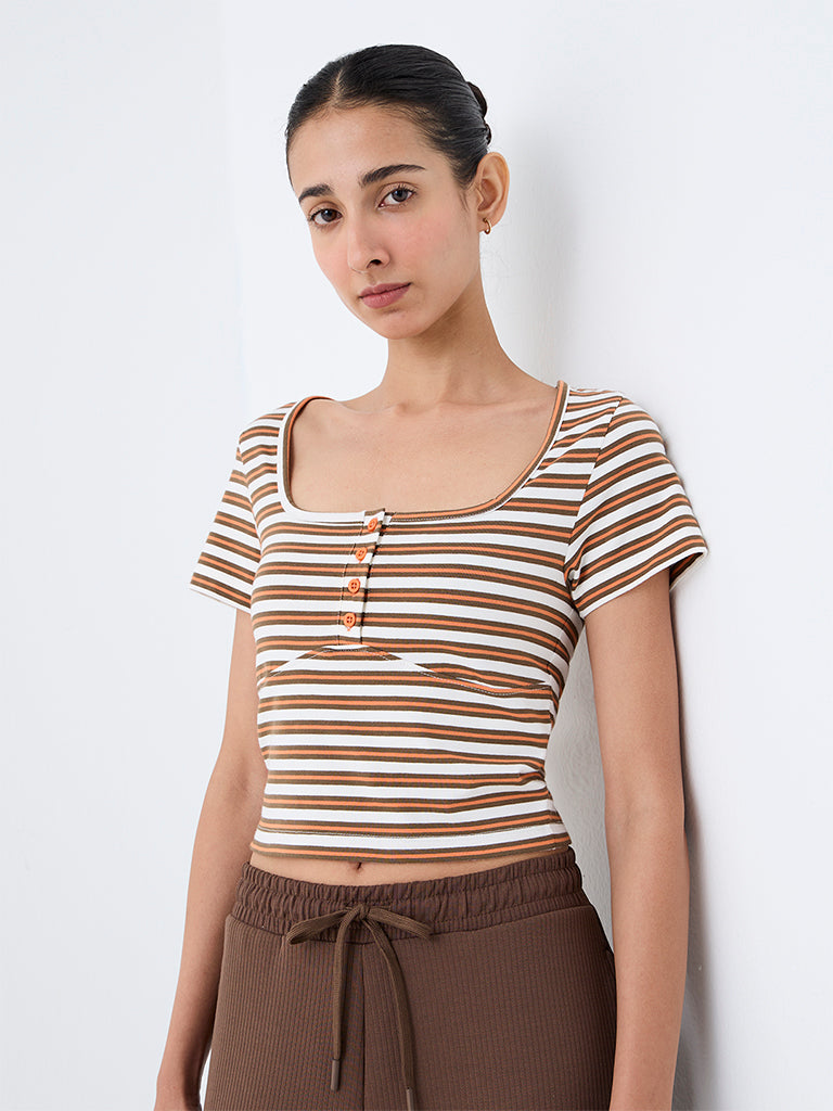 Nuoflexx Multicolour Striped Cotton-Blend T-Shirt