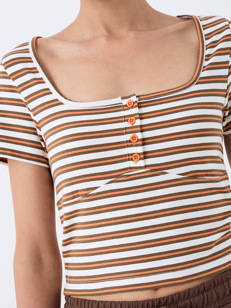 Nuoflexx Multicolour Striped Cotton-Blend T-Shirt