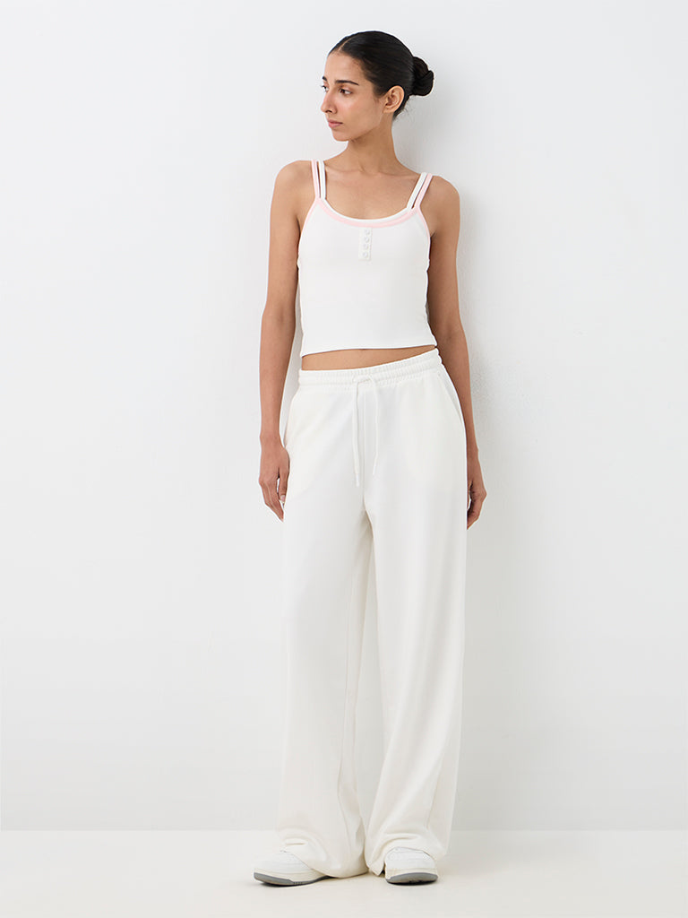 Nuoflexx White Contrast-Layered Ribbed Top
