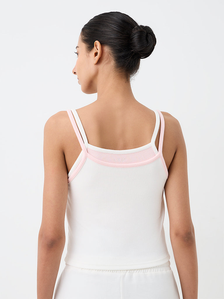 Nuoflexx White Contrast-Layered Ribbed Top