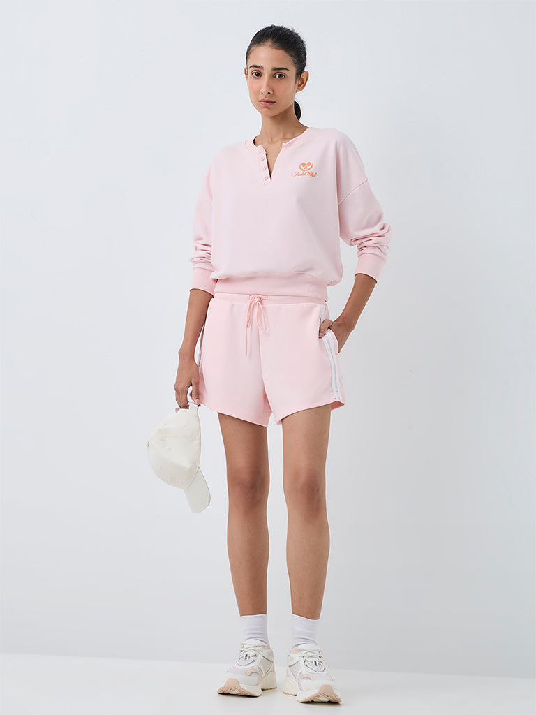 Nuoflexx Light Pink Text-Detail Cotton-Blend Top