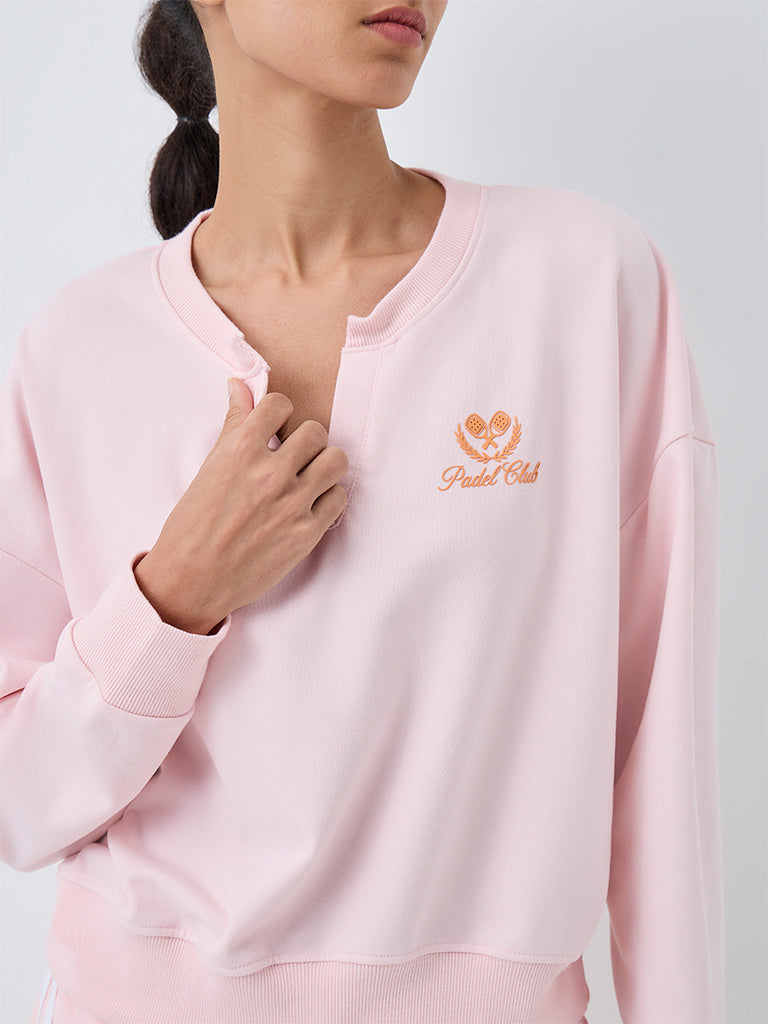 Nuoflexx Light Pink Text-Detail Cotton-Blend Top