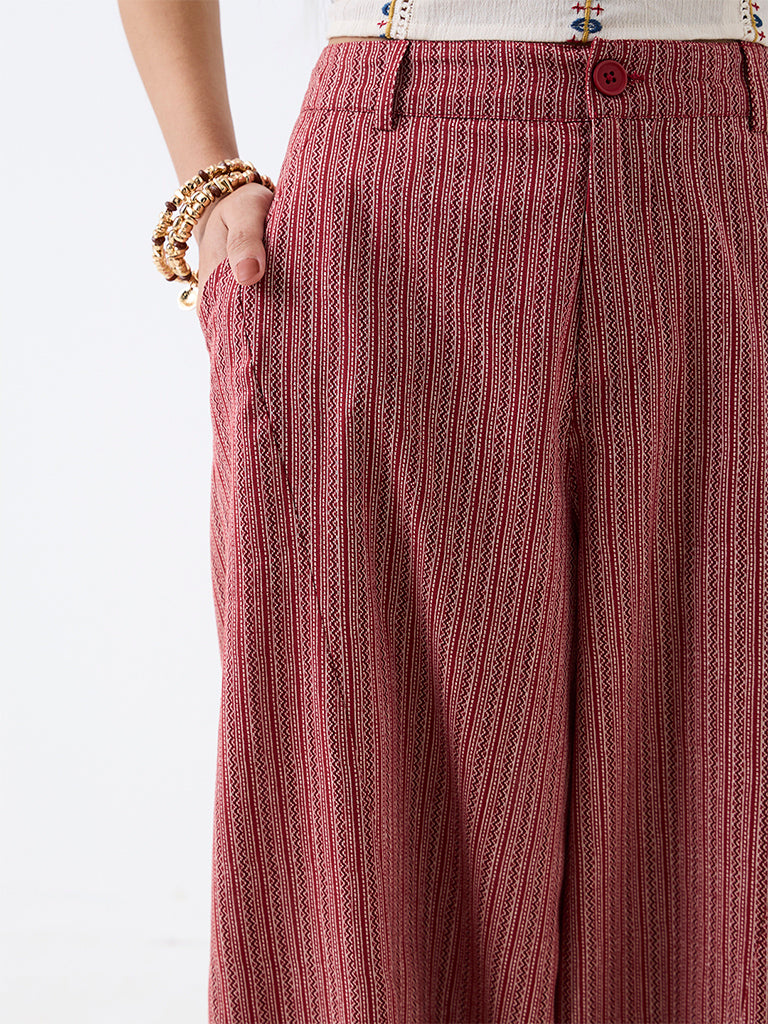 Bombay Paisley Red Printed High-Rise Trousers