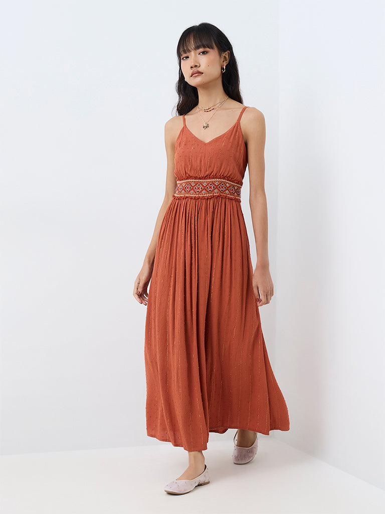 Bombay Paisley Rust Textured Fit-and-Flare Dress