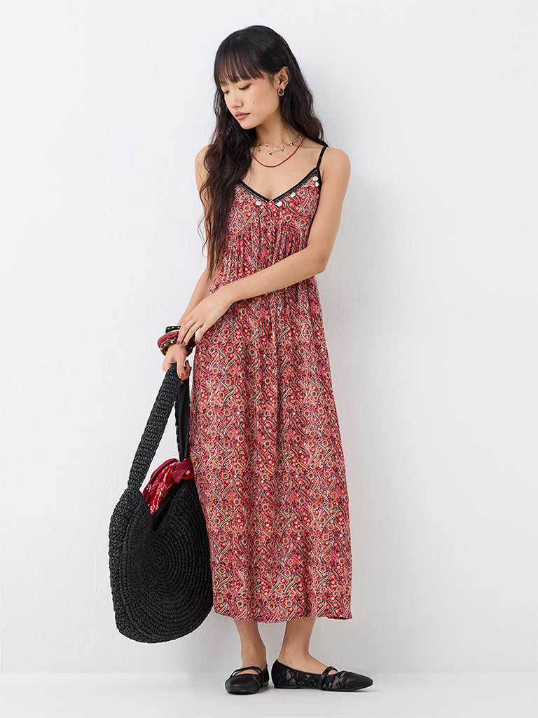 Bombay Paisley Red Printed A-Line Dress