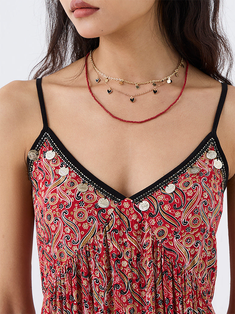 Bombay Paisley Red Printed A-Line Dress