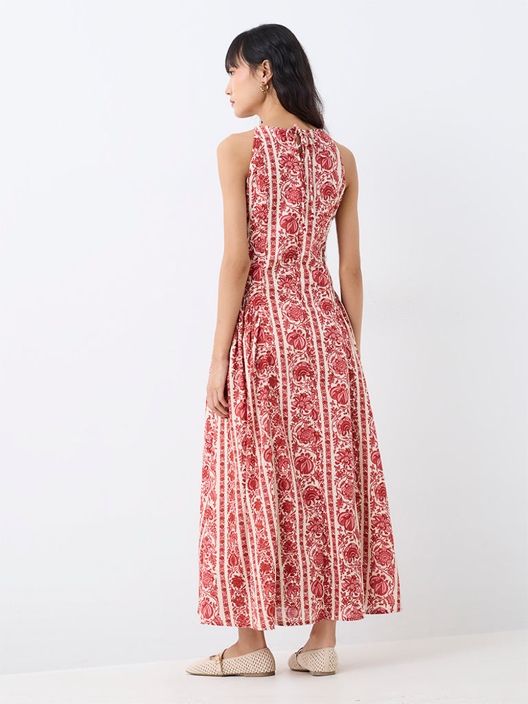Bombay Paisley Red Floral Printed Cotton Fit-and-Flare Dress