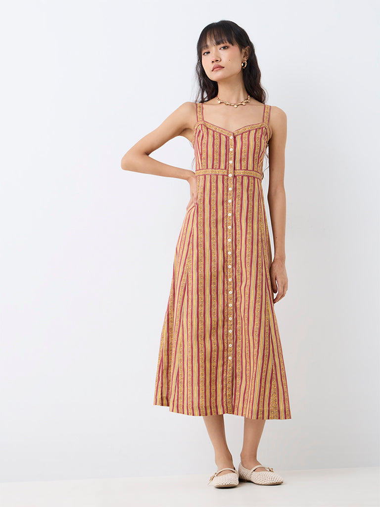 Bombay Paisley Multicolor Striped Cotton A-Line Dress