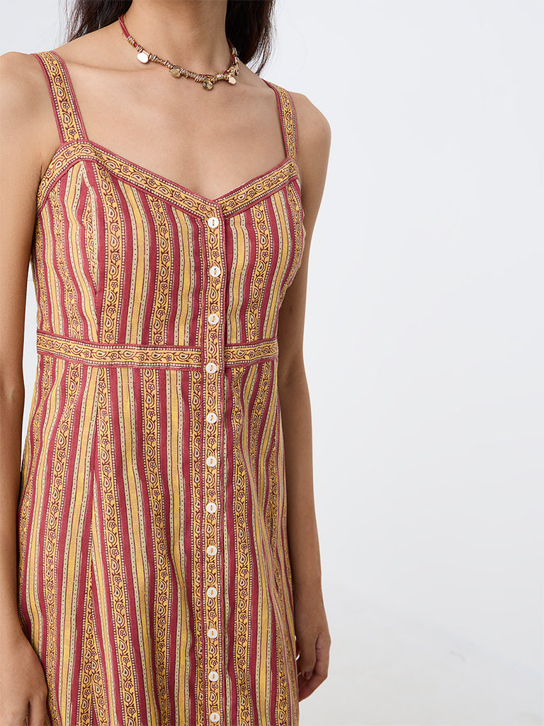 Bombay Paisley Multicolor Striped Cotton A-Line Dress